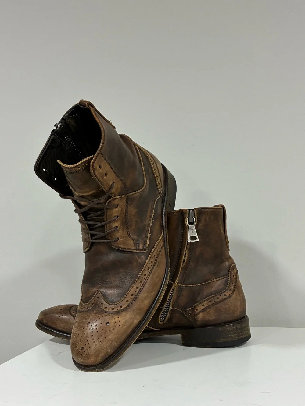 John Varvatos Collection Distressed Leather Boot Size EU 43 USA 10